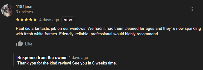 Customer review for window cleaning in welwyn garden city