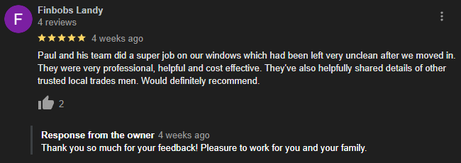 Customer review for window cleaning in welwyn garden city