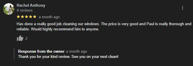 Customer review for window cleaning in welwyn garden city