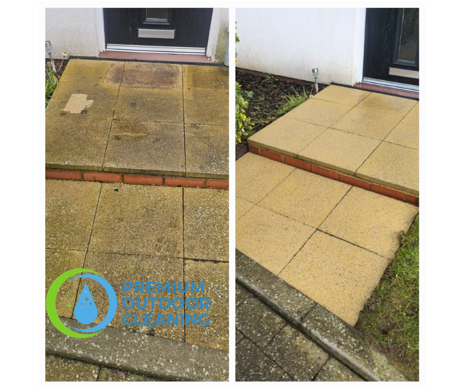 Patio steps before and after pressure washing in Welwyn Garden City